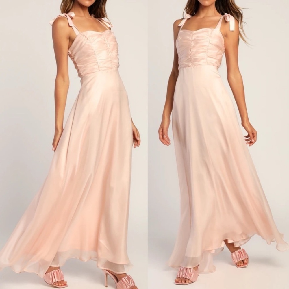 Lulus Best Memories Organza Tie-Strap Maxi Dress In Light Pink | Coquette Gown - Picture 2 of 10